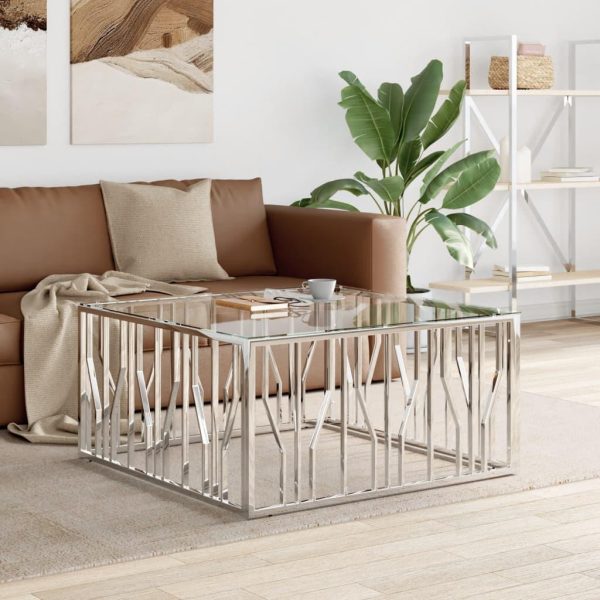Sofabord 100x100x50 cm rustfrit stål og glas