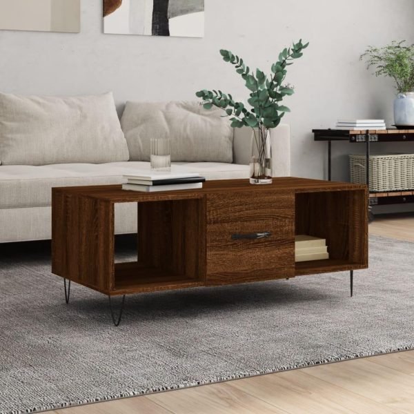 Sofabord 102x50x40 cm konstrueret træ brun egetræsfarve