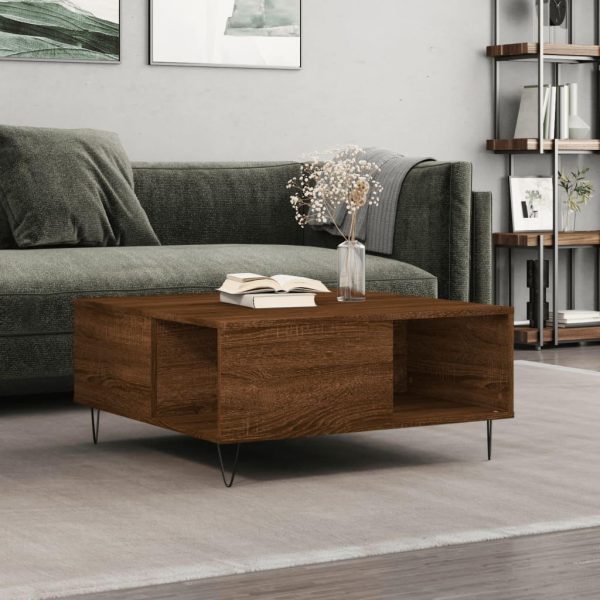 Sofabord 80x80x36,5 cm konstrueret træ brun egetræsfarve