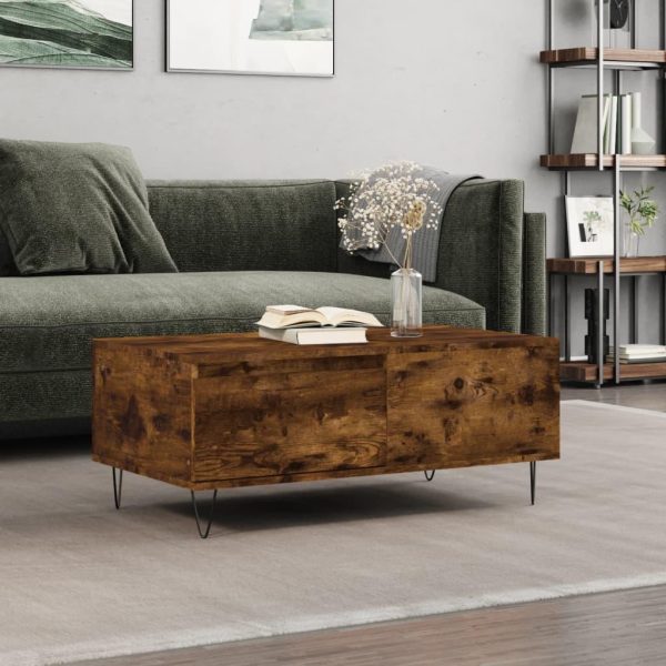 Sofabord 90x50x36,5 cm konstrueret træ røget egetræsfarve