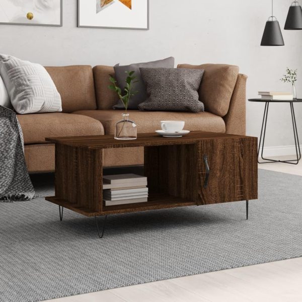 Sofabord 90x50x40 cm konstrueret træ brun egetræsfarve