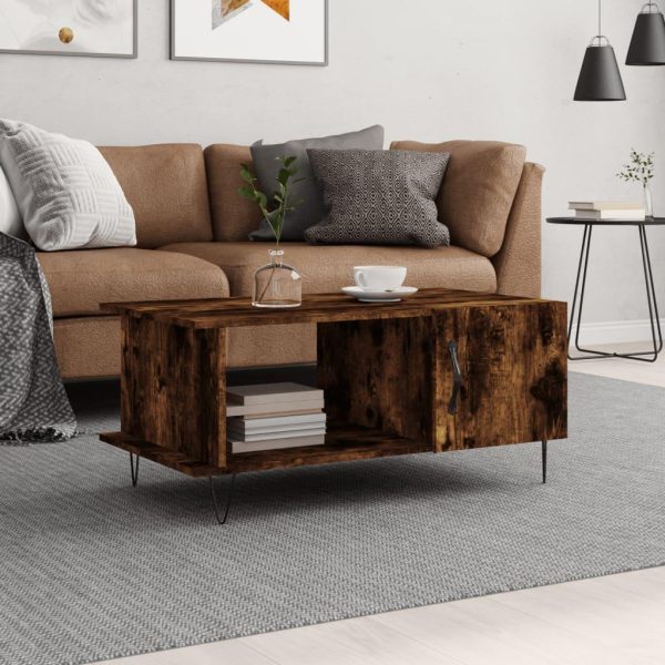 Sofabord 90x50x40 cm konstrueret træ røget egetræsfarve