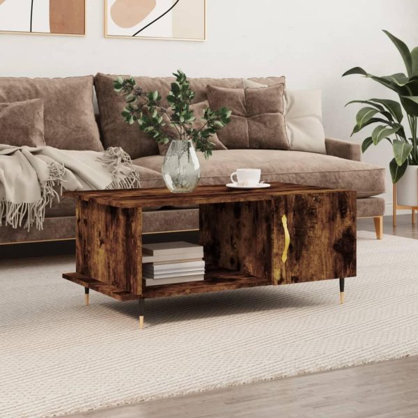 Sofabord 90x50x40 cm konstrueret træ røget egetræsfarve