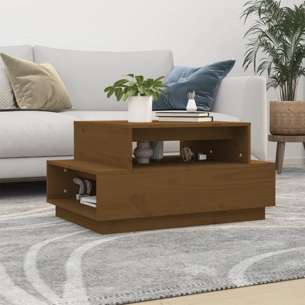 Sofabord 80x55x40,5 cm massivt fyrretræ gyldenbrun