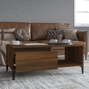 Sofabord 90x50x36,5 cm konstrueret træ brun egetræsfarve