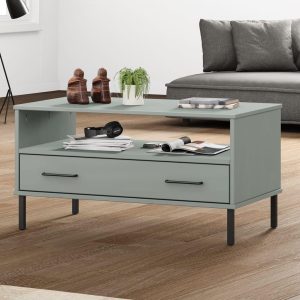 Sofabord med metalben OSLO 85x50x45 cm massivt træ grå